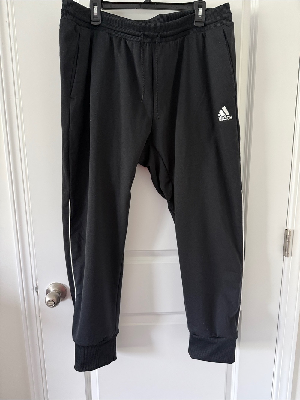 adidas Black Jogger Track Pants with White Logo and Piping